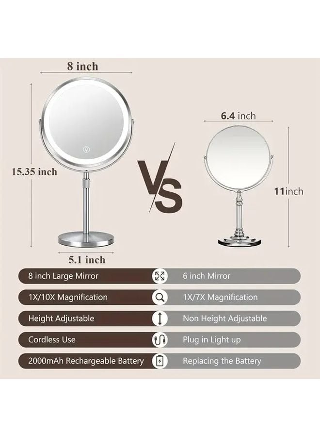 مرآة مكياج LED قابلة للتعتيم مع تكبير 1X و 10X و 3 إعدادات ألوان وتصميم دوار 360 درجة - Image 4